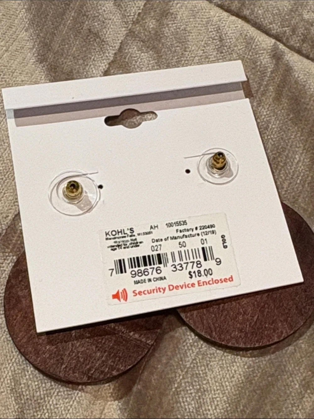 SONOMA Gold Triangle Over Brown Wood Disc Earrings